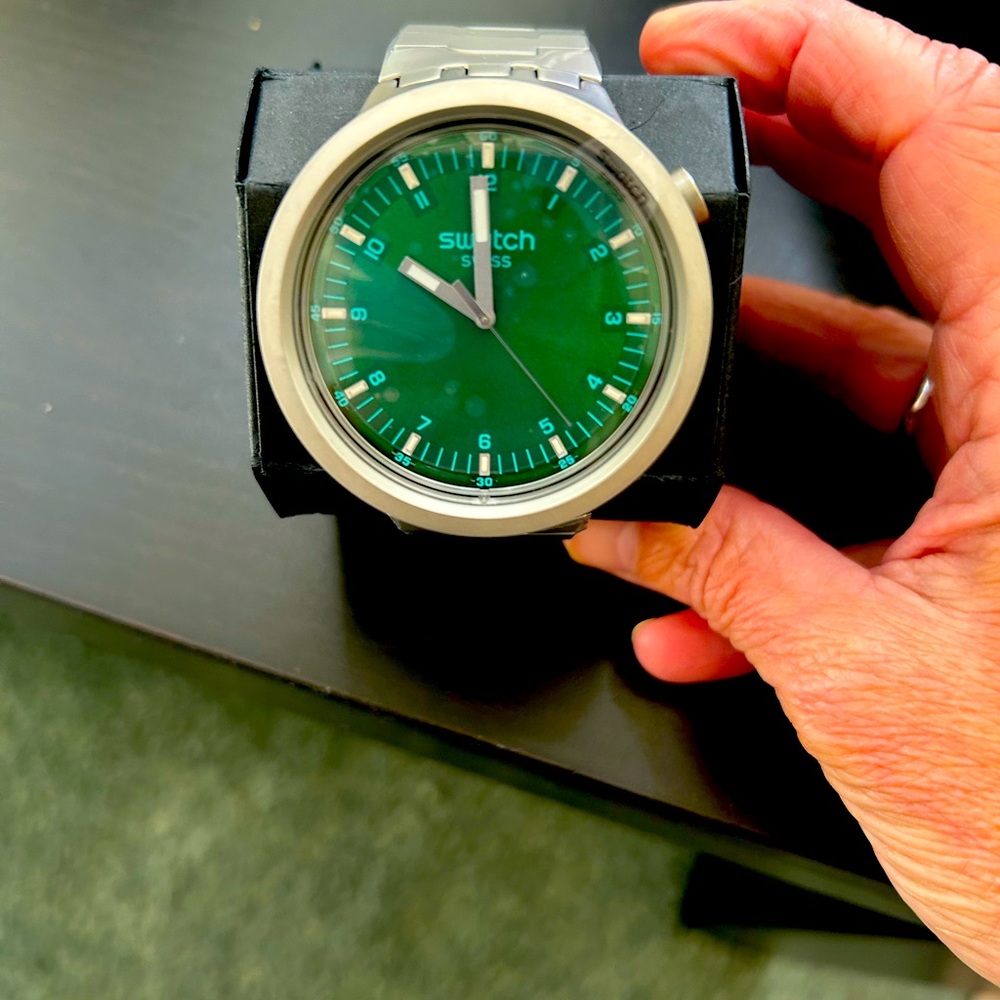 Swatch Silver Case Watch with Green Dial